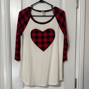 Brenda's Plaid Heart Raglan Sleeve Top